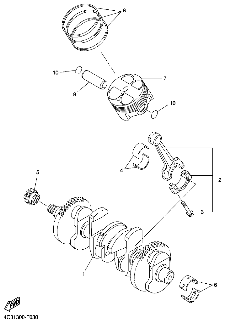 Yamaha R1 2008 CRANKSHAFT & PISTON parts diagram